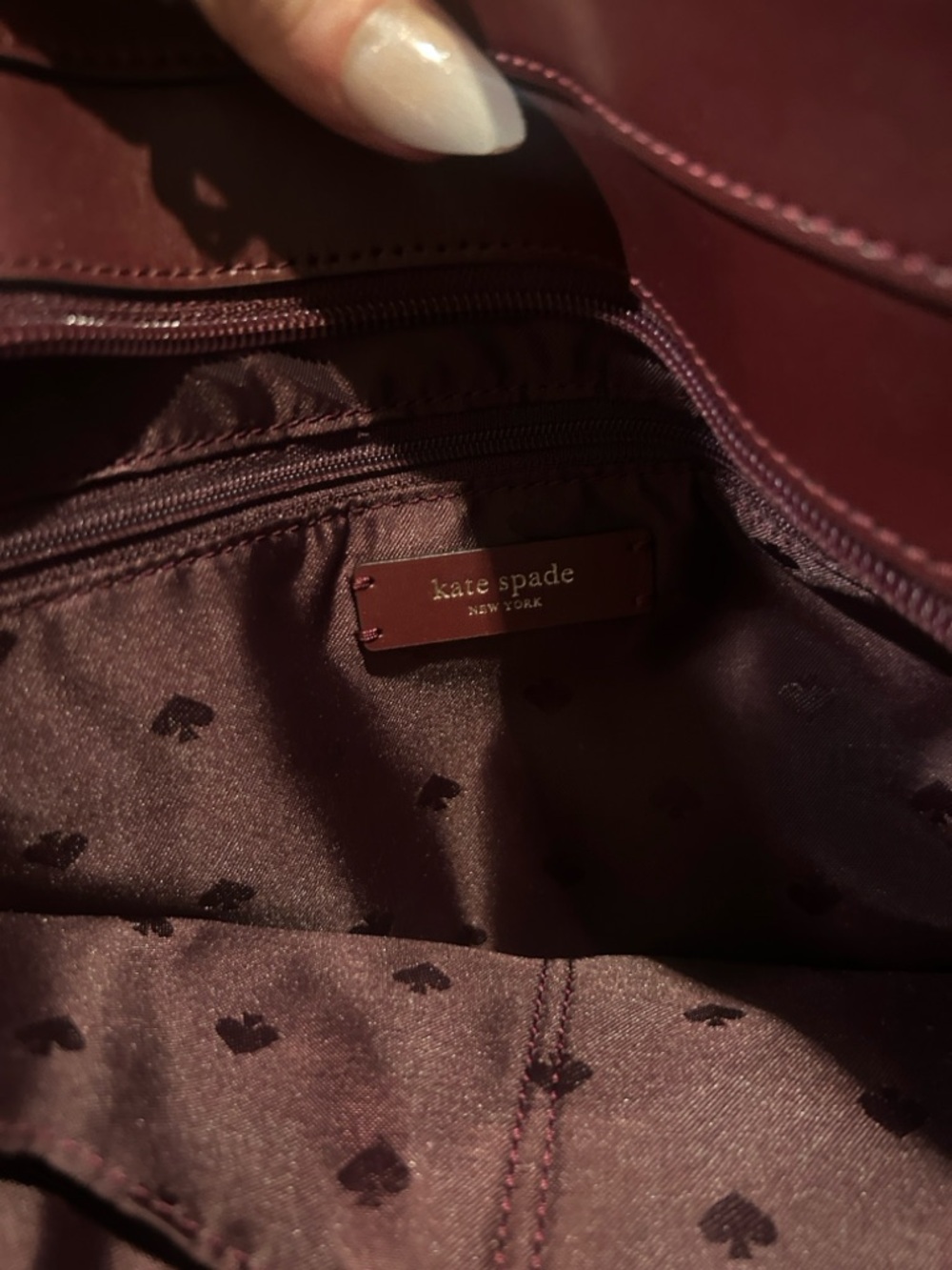 kate spade Burgundy Leather Tote with Floral Charm - Picture 9 of 9